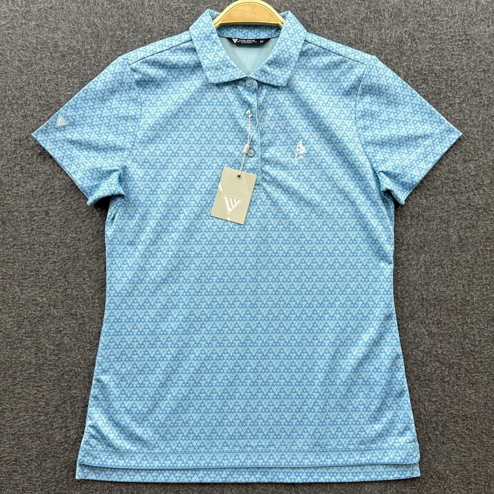 Levelwear Polo Shirt Womens Small Blue Geometric Georgian Bay Club Golf Top‎ NWT